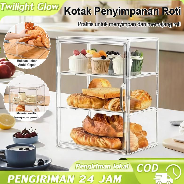 Twilight Glow Etalase Kue Rak Roti Akrilik Rak Display Etalase 3 Susun Etalase Roti Donat Serbaguna 