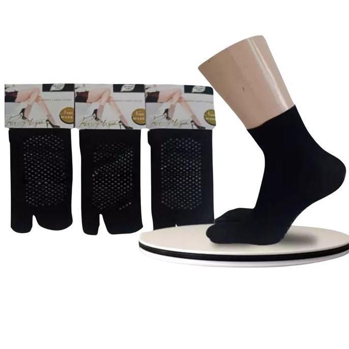 Paket 5 Pasang Kaos Kaki Jempol Pendek Muslimah | Stocking 2 Jari Hitam Polos Adem & Tidak Melorot
