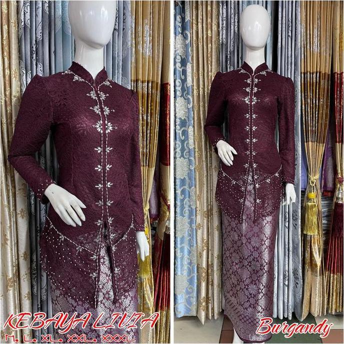 KEBAYA LIVIA PAYET MUTIARA BUSUI SET SONGKET LILIT / KEBAYA BRUKAT KEKINIAN PESTA / KEBAYA WISUDA TE
