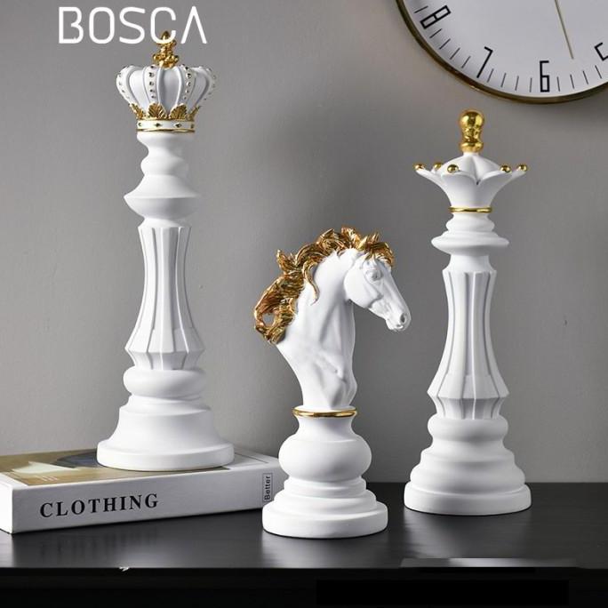 Bosca Living - Pajangan Catur Putih / Dekorasi Ruangan Catur / Miniatur Catur Bahan Keramik Mewah Bo