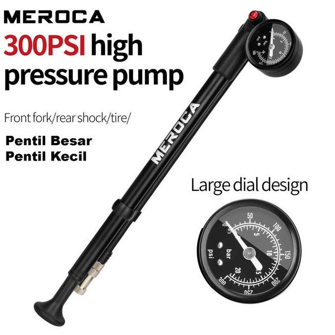 MEROCA POMPA FORK ANGIN SEPEDA AIR REAR SHOCK 300 PSI ALLOY HITAM