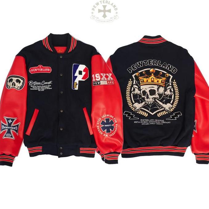 Varsity Britania Concept Pewterland Indonesia Jacket Premium Leather Merah
