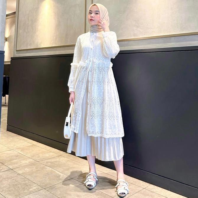 Zile Outer Brukat Cardigan Brokat Lengan Panjang atasan outher brukat Outer Brokat outer Tulle outer