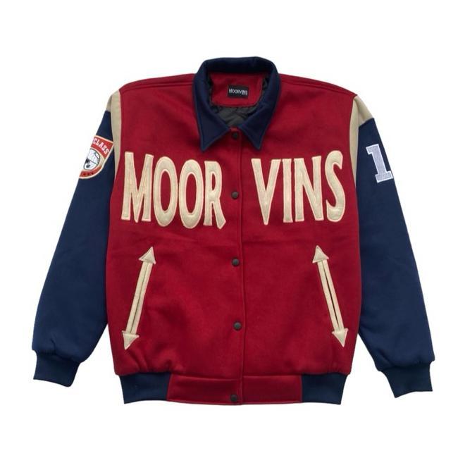 BIG PROMO MOORVINS VARSITY JACKET MAROON POLAR FLEECE