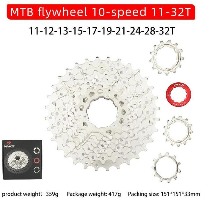 WAKE SPROCKET 10 SPEED 11 - 32T SILVER GEAR CASSETTE MTB ROADBIKE
