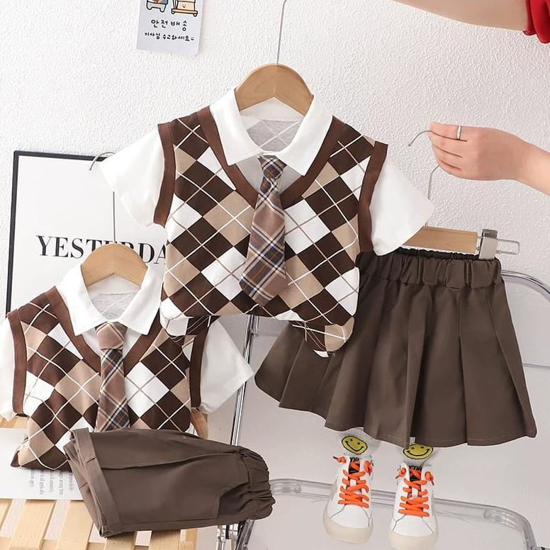 Babylovanta Setelan lucu School BOY & GIRL vest premium usia 6 bulan - 5 tahun lucu ala korea