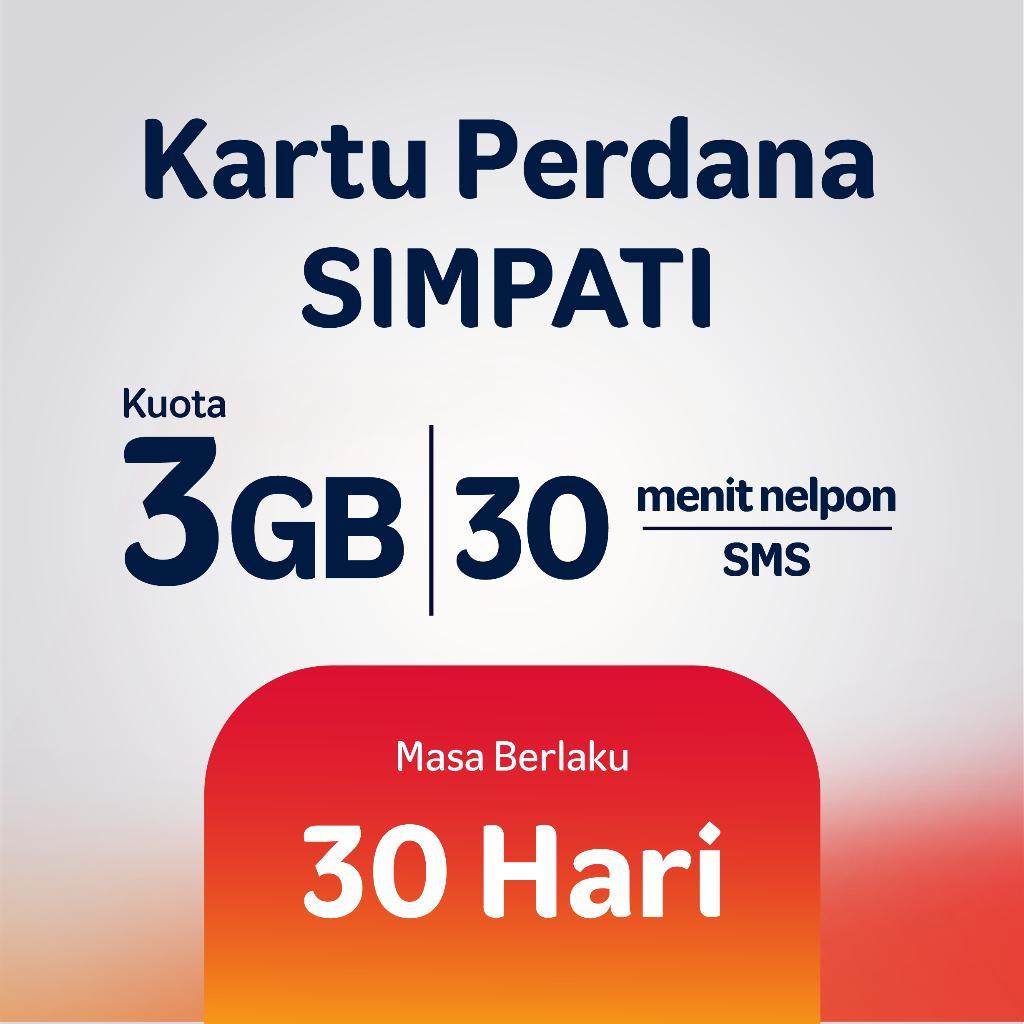 Kartu Perdana Simpati #Terbaikuntukmu Prabayar Telkomsel - Bulanan 30 Hari 3Gb Kuota Nasional