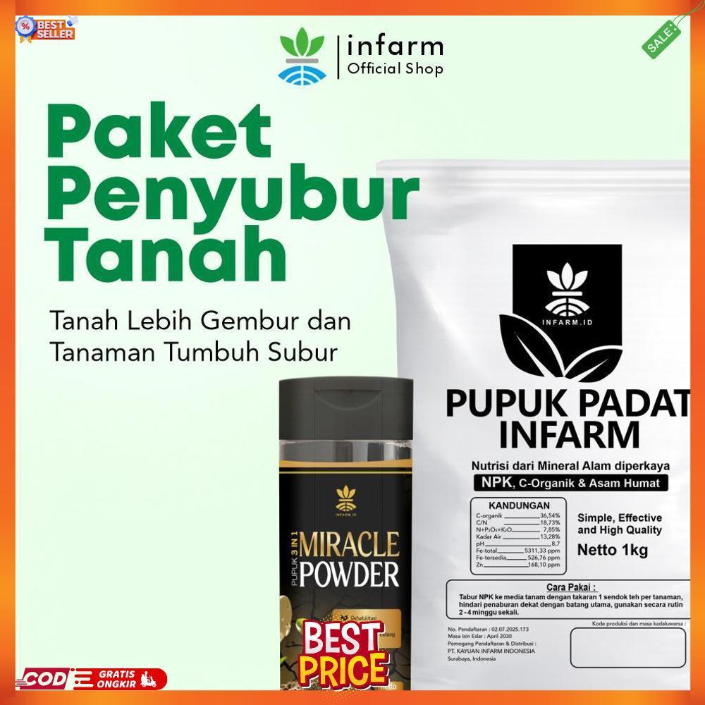 INFARM - Paket Penyubur Tanah, Paket Lengkap Pupuk Padat Infarm dan Miracle Powder Asam Humat CD Inf