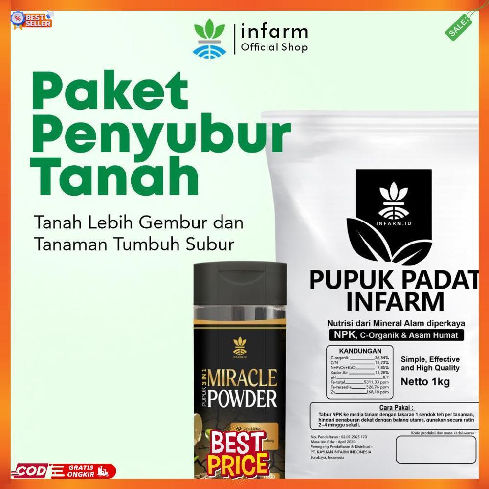 INFARM - Paket Penyubur Tanah, Paket Lengkap Pupuk Padat Infarm dan Miracle Powder Asam Humat CD Inf