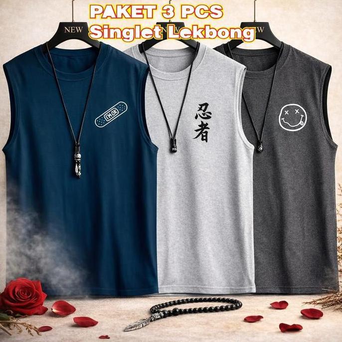 Boxy- Paket Hemat Kaos Singlet Pria 3 Pcs 50Ribu Singlet Santai Gym Tank Top Oblong Keren Distro Bah