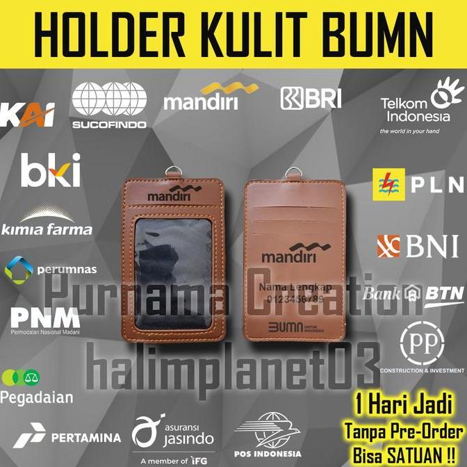 ID Card Holder Grafir BUMN Holder Kulit Name Tag Custom PLN Telkom Mandiri BNI BRI