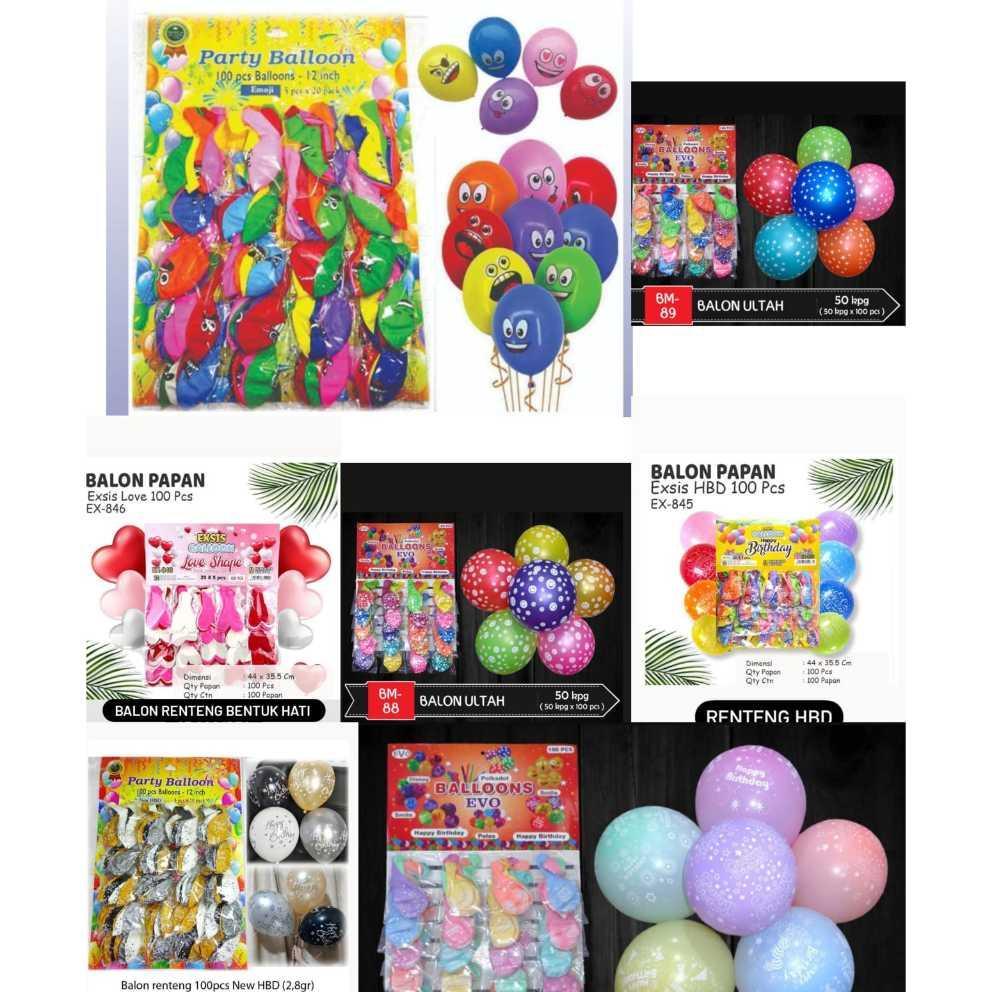 Balon Latex Emoji Mix Warna Renteng - Balon Karet Motif Bintang Renteng - Balon Ultah Motif
