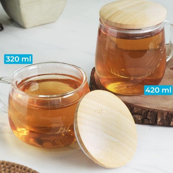 Mug Cangkir Gelas Kopi Teh Set Saringan Infuser Tutup Kayu / Gelas Kaca Unik Dengan Saringan Infuser