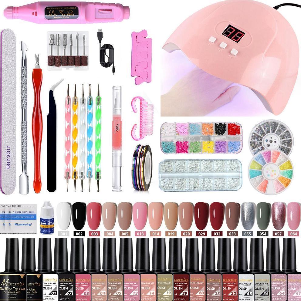 Paket Murah Nail Art Set Lengkap 35 In 1 Paket Nail Art Gel Nail Kit Lengkap Lampu Uv & Mesin Bor