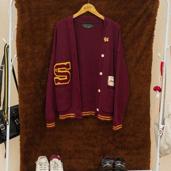 PREMIUM / Pacific Sunrise The Letterman 100% Cotton Knit Cardigan College Varsity