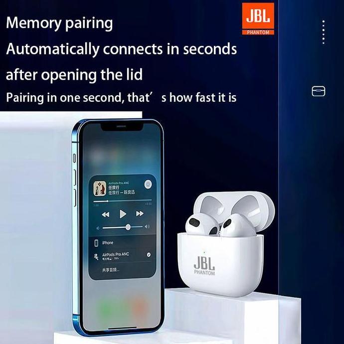 Speak- Jbl Phantom 4 Tws Bluetooth Earphone 9D Stereo Nirkabel Headphone In-Ear Hifi Earbud Handsfre