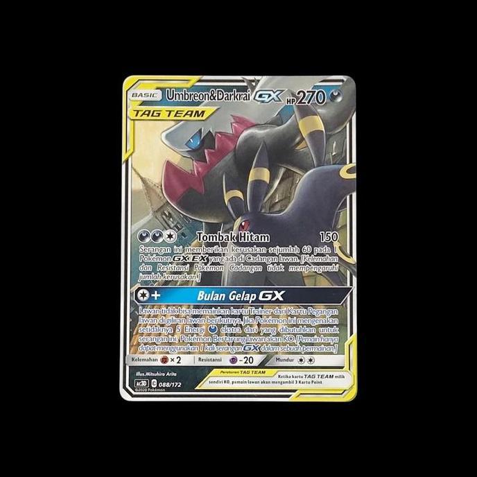 KARTU POKEMON TCG INDONESIA UMBREON & DARKRAI GX AC3D 088/172 TD RG99