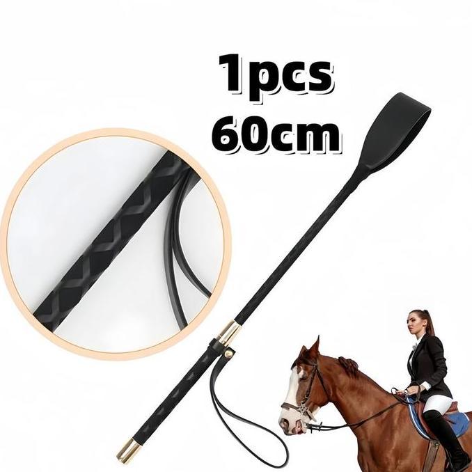 MRI Pecut Kuda 60cm Kulit PU Premium - Cambuk Berkuda Lightweight, Handle Anti Slip untuk Berkuda