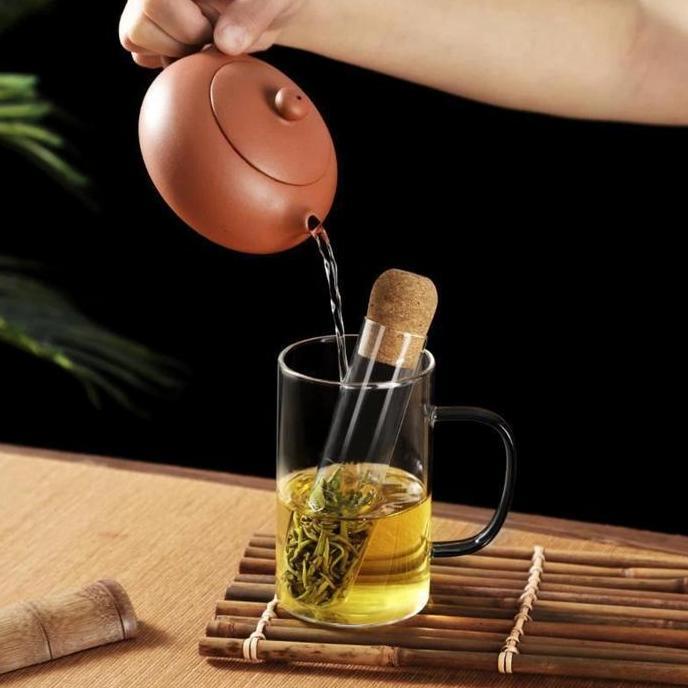 AME Filter Penyaring Kaca Teh Rempah Minuman Model Tabung Tutup Gabus Multifungsi