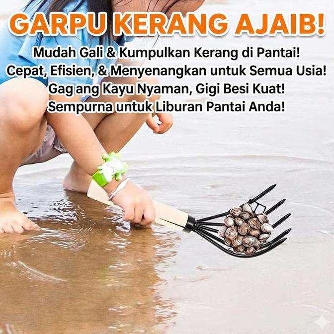 ERT Garpu Cari Pencari Garukan Alat Penggali Penggaruk Serok Pasir Lekesan Pantai Kerang Remis Dara 
