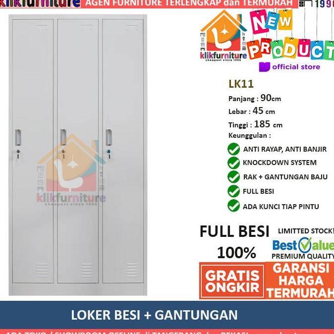 NEW  Locker Besi / Loker Besi / Loker 3 Pintu + Gantungan Baju LK11