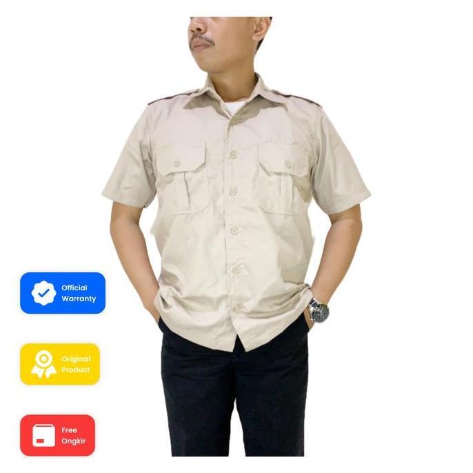 PREMIUM / Baju Kemeja PDL Lengan Pendek Cream PDH Safari Seragam Kerja Pria ASN