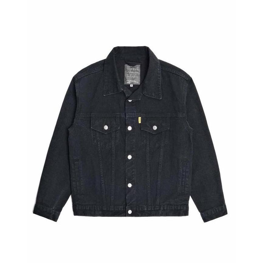 Vearst Trucker Jacket Dereck Black Washed Denim Pria Jaket Outer Kancing