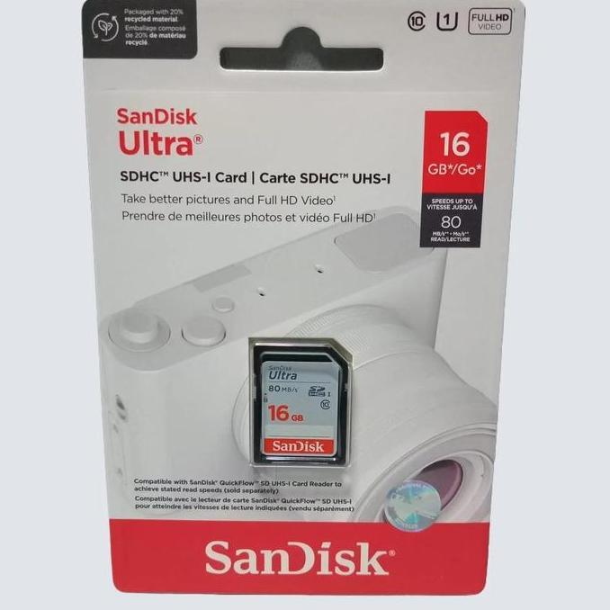 New- Memory Sd Sdhc Card Sandisk Ultra 16 Gb 80 Mb/S Utk Camera Handycam Kamera