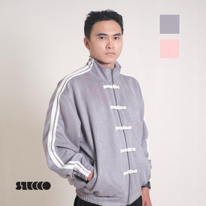 PREMIUM / STUCCO XING O Track Jacket Oversize | Premium Suede| Pria / wanita | Dusty Blue