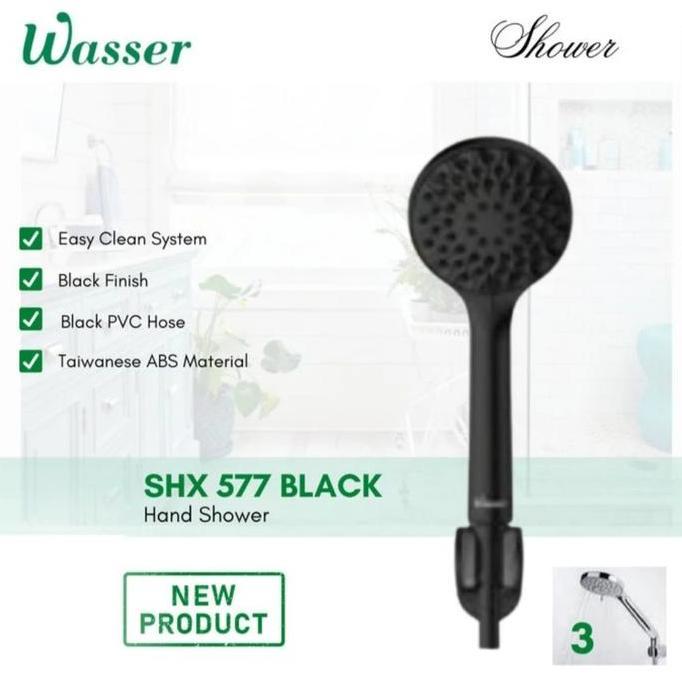 :::::::] Wasser Shower Mandi / Hand Shower Set Warna Hitam tipe SHX-577 BLACK