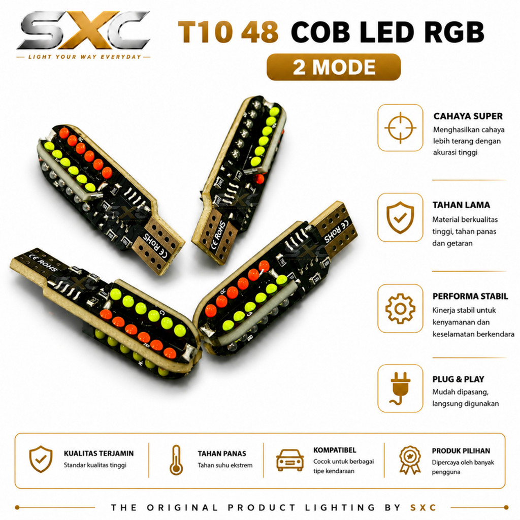 ORIGINAL LAMPU T10 48 LED COB RGB 2 MODE LAMPU SEIN COLOK T10 RGB LAMPU SENJA MOTOR