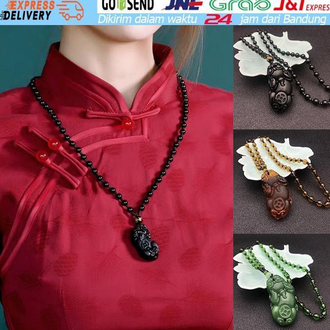 PACHAM Kalung Keberuntungan Giok Kalung Liontin Pixiu Giok Jade Kalung Pixiu
