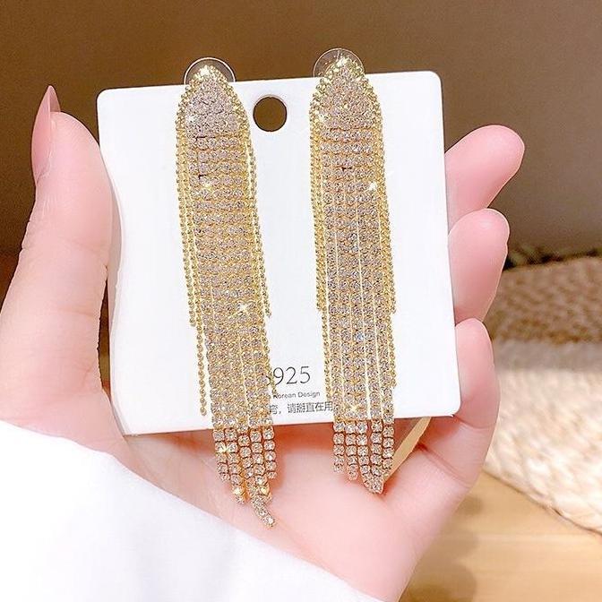 VIOVYS Anting Juntai Panjang Anting Panjang Wanita Korean Look Simple Elegan Untuk Pesta
