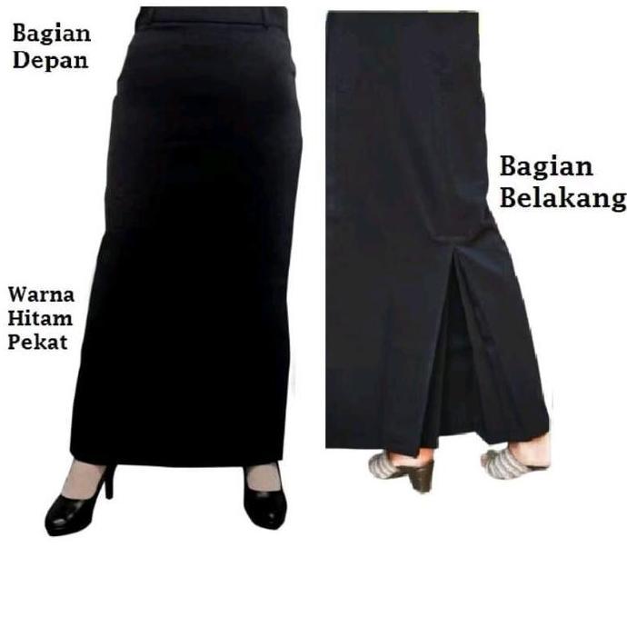 PREMIUM / Rok span panjang rempel belakang || rok kerja || rok kuliah || rok sekolah Wanita Hitam De