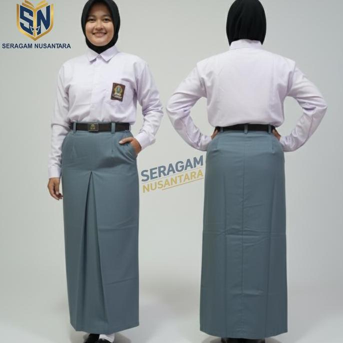 PREMIUM / Seragam Nusantara Rok Panjang Span Belah Satu Abu-Abu Seragam Sekolah SMA (Element) Bahan 