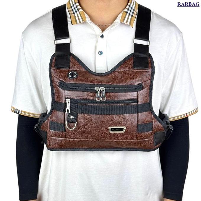 DI80 >> Tas Dada Chest Bag Waterproof Bahan Kulit PU Leather Tas Selempang Dada Chest Rig Bag Tas Ro