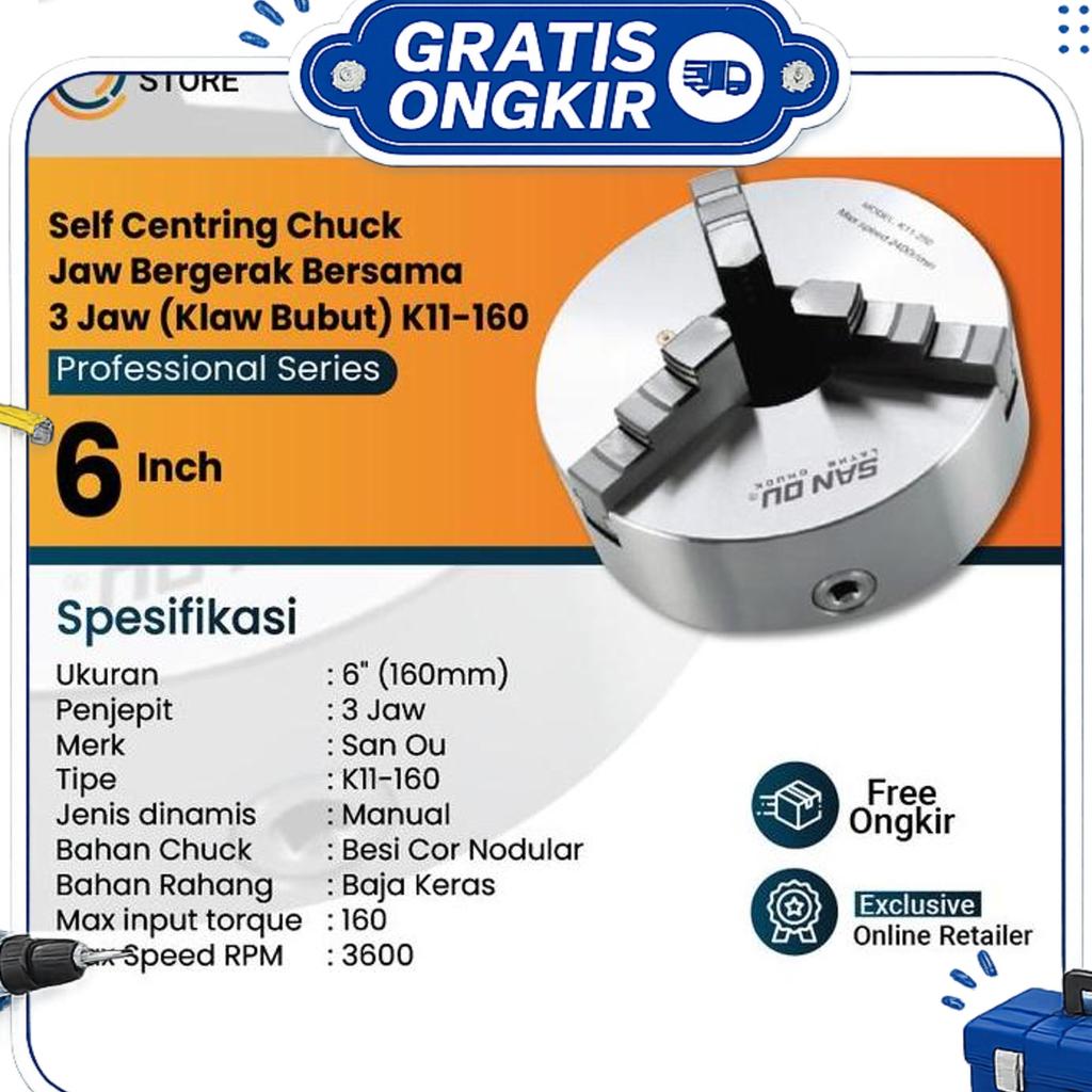 Chuck Bubut 6" 3 Jaw / Claw Bubut 3 Jaw / Catok Kepala Bubut 6 Inch