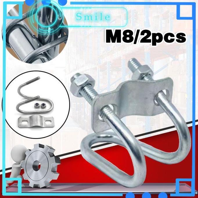 BLAZONE 2PCS Klem U Besi Cross Clamp M8 Penjepit Pipa Besi Clamp Pipa Besi