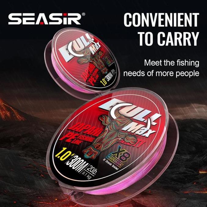 SEASIR BULLMAX PE X8 Senar Pancing Multicolor (300M 31.7KG MAX) Braided Fishing Lines 8 Untaian Kepa