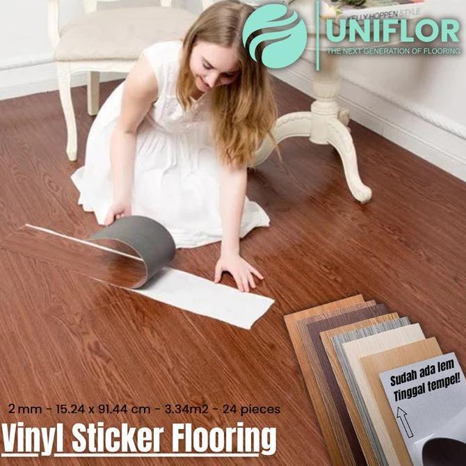 Lantai Vinyl STICKER - Uniflor Tebal 2MM - Lantai Kayu - Wood Plank