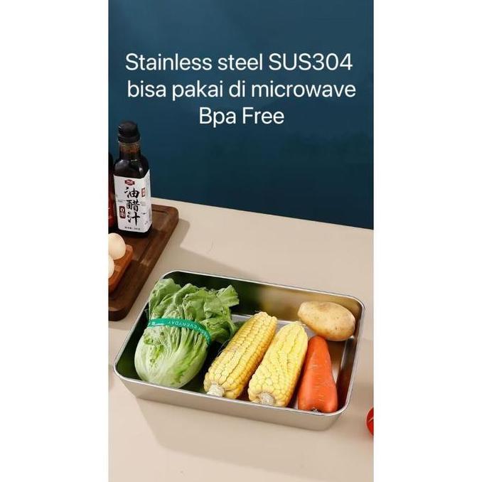 Caem- Bakindo Tempat Dah Makanan Stainless Steel Sama Tutup Plastik Kontainer Makanan Sayuran Food B