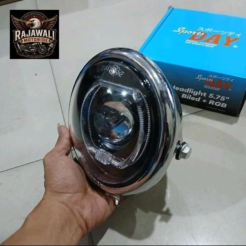 lampu depan biled 5,75 inch sudah rgb set batok pesek jute crome