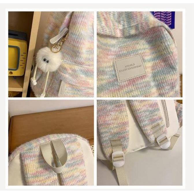 Pelangi mewah rajutan Tas Ransel Mini Tas Travelling Wanita Ransel Lucu Mini Backpack Y2k Ransel Wan