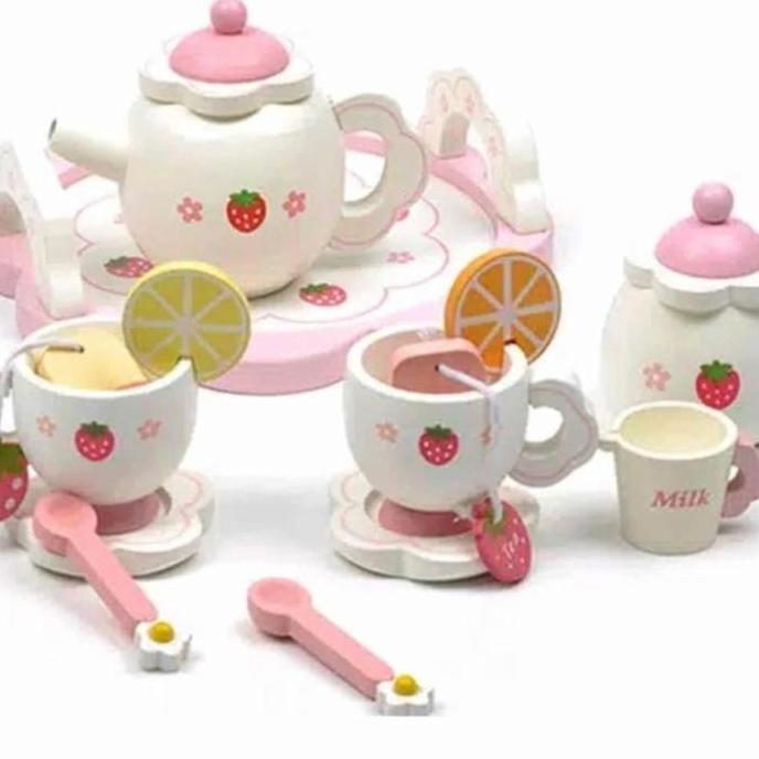 mother garden tea set, wooden tea set toys, wooden teapot toys IS