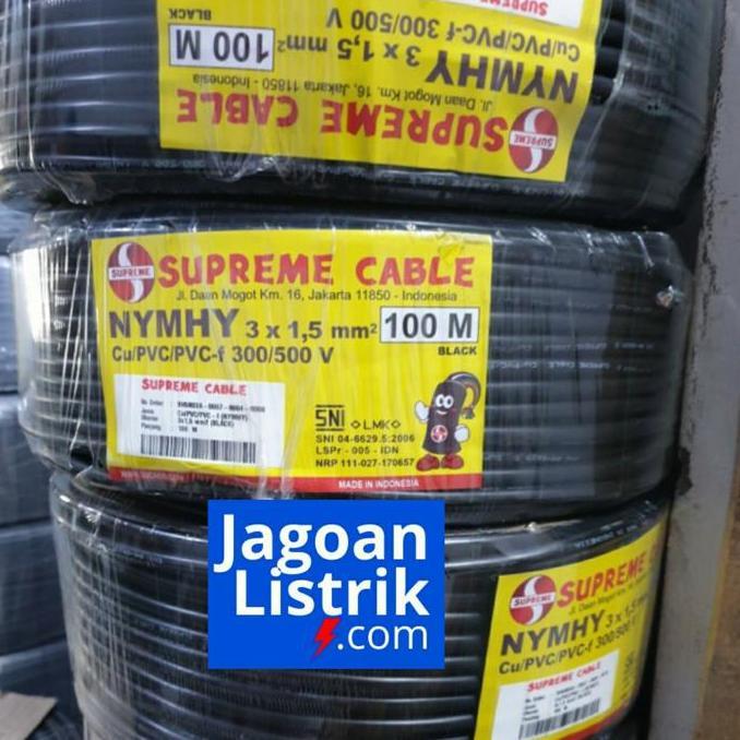 Kabel NYMHY 3 x 1.5 mm Supreme Hitam 1 Roll 100 meter NYMHY 3x1.5 mm