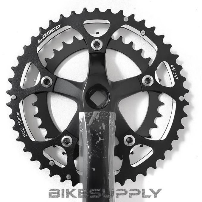 Promo Crank Set (Crankset) Sepeda Merk Lasco CF 37 Double 2 Speed 34 46T BCD 110 Panjang Arm Pendek 