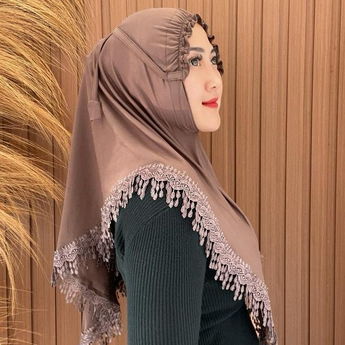 Fullout- Indah - Hijab Instan Bergo Kerut Tali Renda Senada Tetes Air Yura By Moira