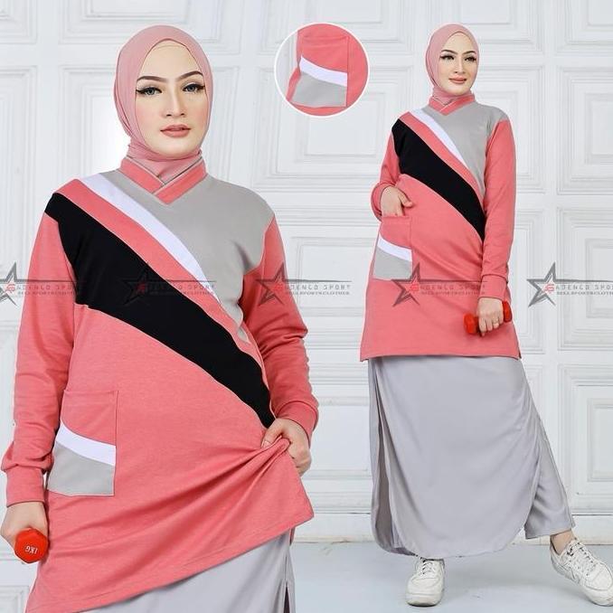 Kaos Olahraga Senam Tunik Muslimah Set Rok Celana (ROCELA) / Setelan Baju Olahraga Wanita Sport Panj