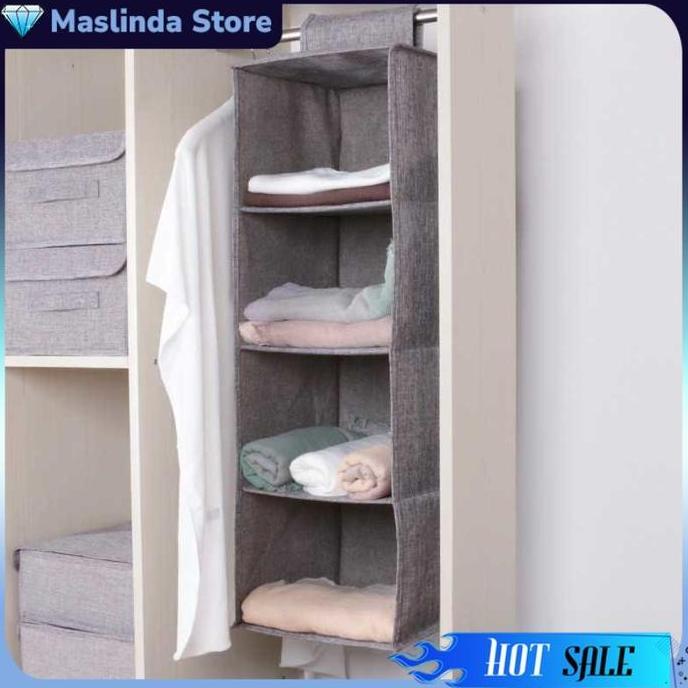 JAYTIXOW Rak Gantung Kain 4 Susun Lemari Baju Shelf Wardrobe Storage Box