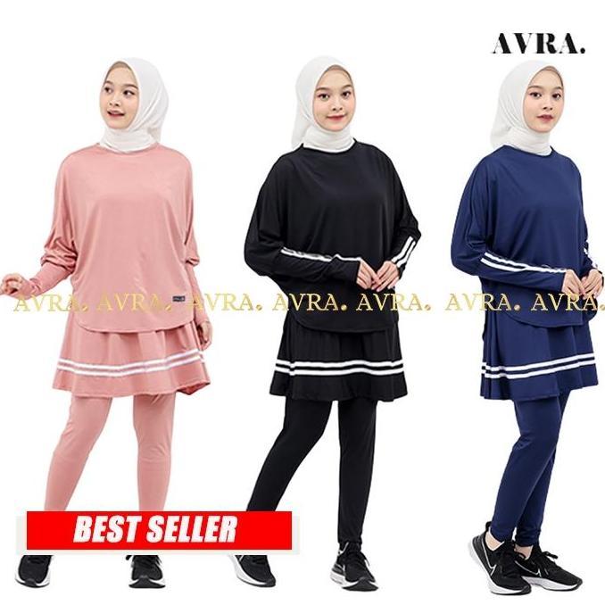 Setelan Baju Olahraga Wanita Muslim Leging Rok Skirt Perempuan